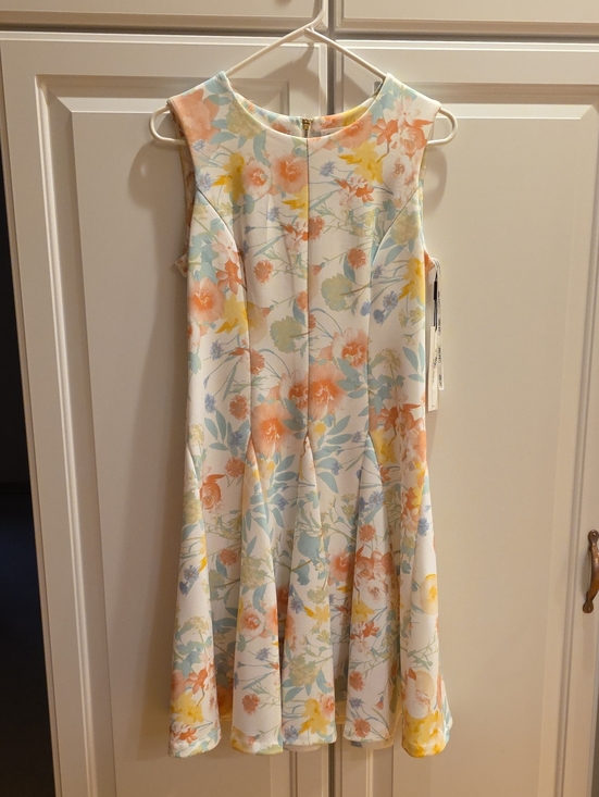 Calvin Klein Dresses & Skirts - Calvin Klein White Floral Fit-and-Flare Dress with Pastel Blooms
